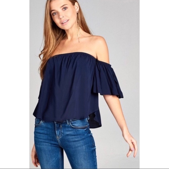 ☀️Navy Off The Shoulder Top☀️ - Picture 2 of 5
